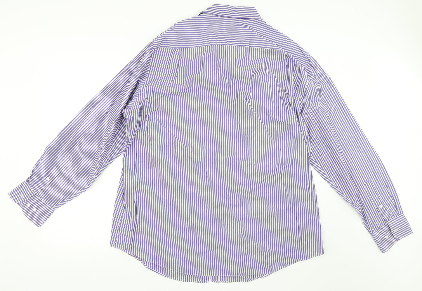 Thomas Nash Mens Blue Striped   Dress Shirt Size 17.5