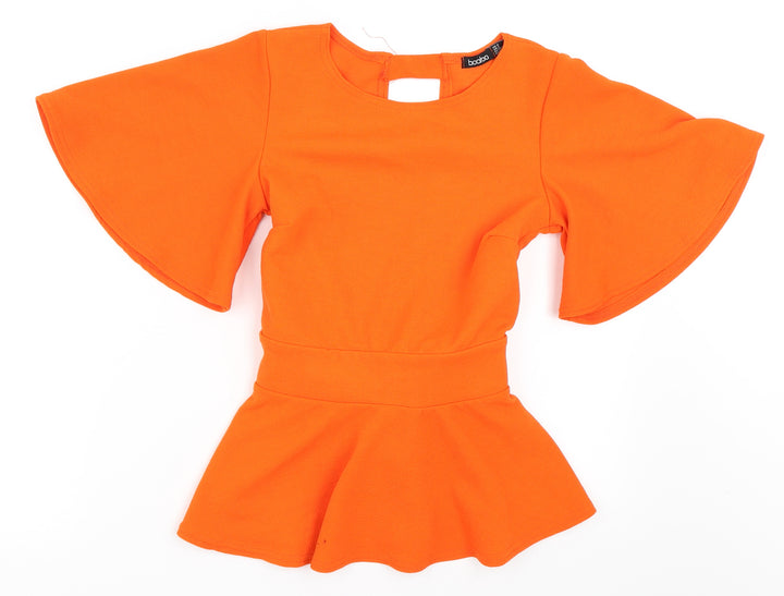Boohoo Womens Orange Basic Blouse Size 6