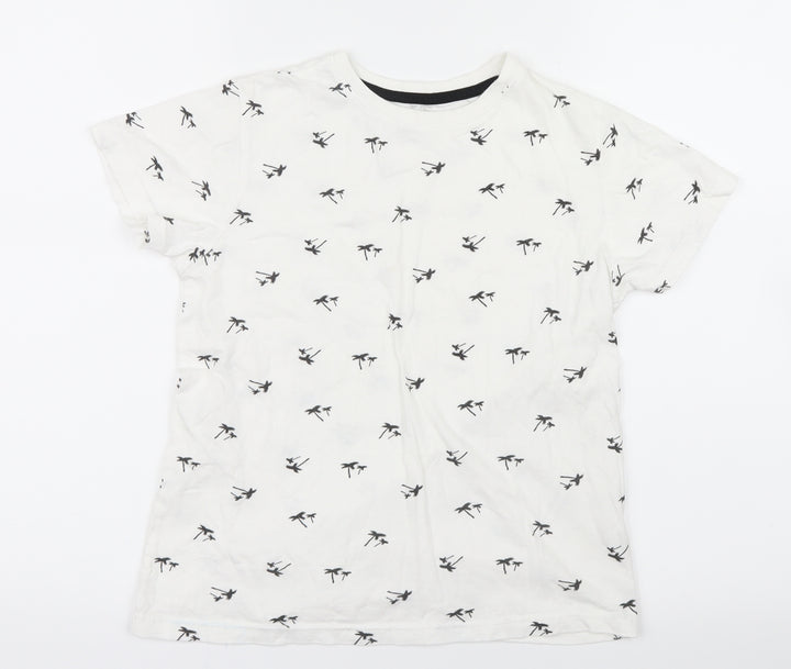 Primark Boys White Geometric  Basic T-Shirt Size 9-10 Years  - Palm Trees