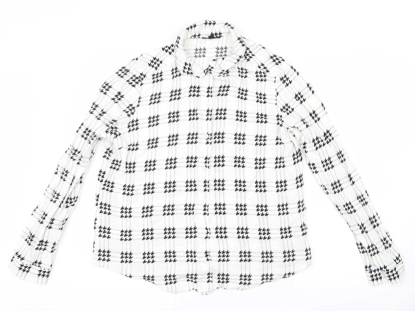 Topshop Womens White Geometric  Basic Button-Up Size 14