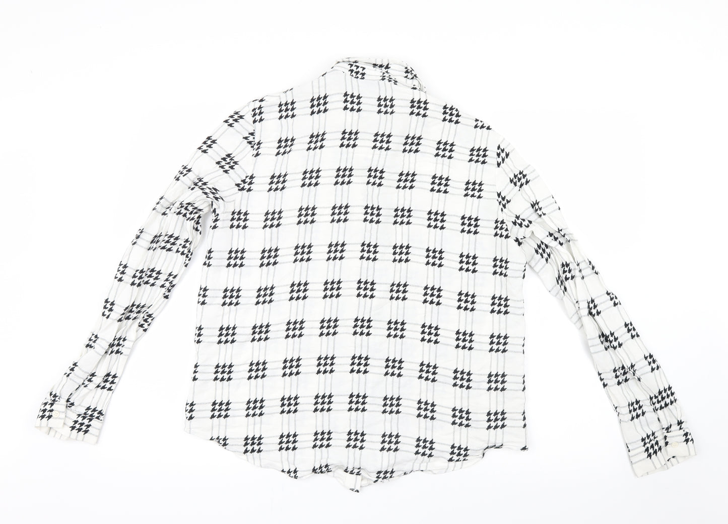 Topshop Womens White Geometric  Basic Button-Up Size 14