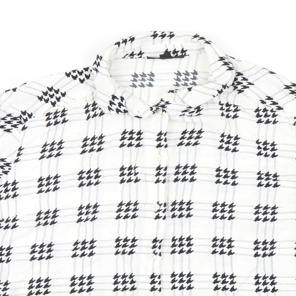 Topshop Womens White Geometric  Basic Button-Up Size 14