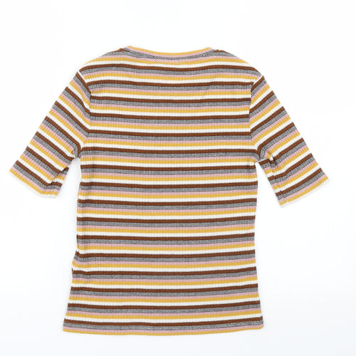 Marks and Spencer Womens Pink Striped Knit Basic T-Shirt Size 10