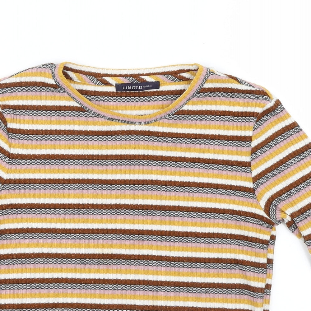 Marks and Spencer Womens Pink Striped Knit Basic T-Shirt Size 10