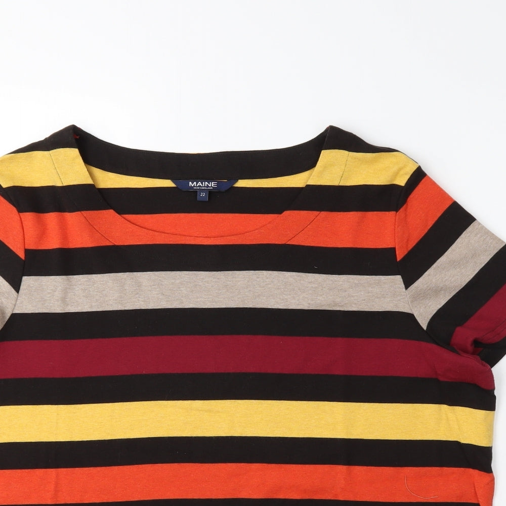 Maine Womens Red Striped  Basic T-Shirt Size 22