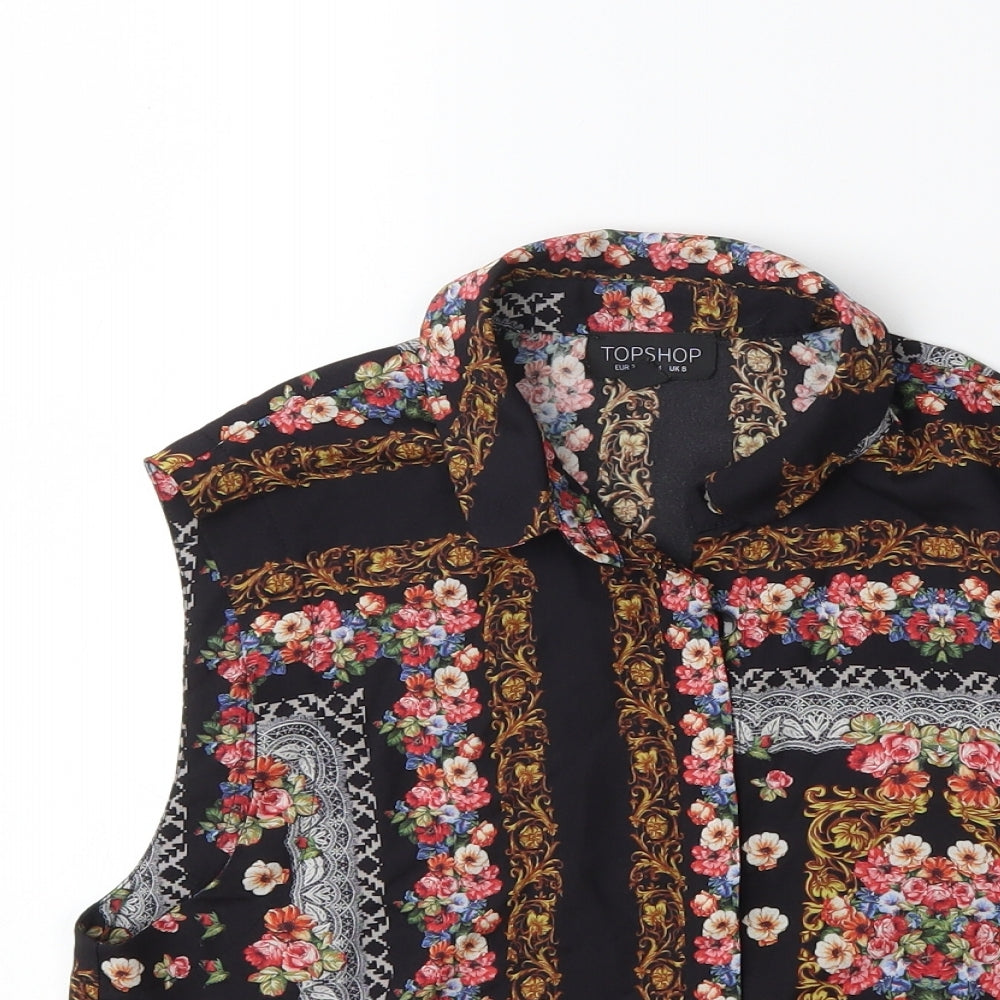 Topshop Womens Black Floral  Basic Blouse Size 8
