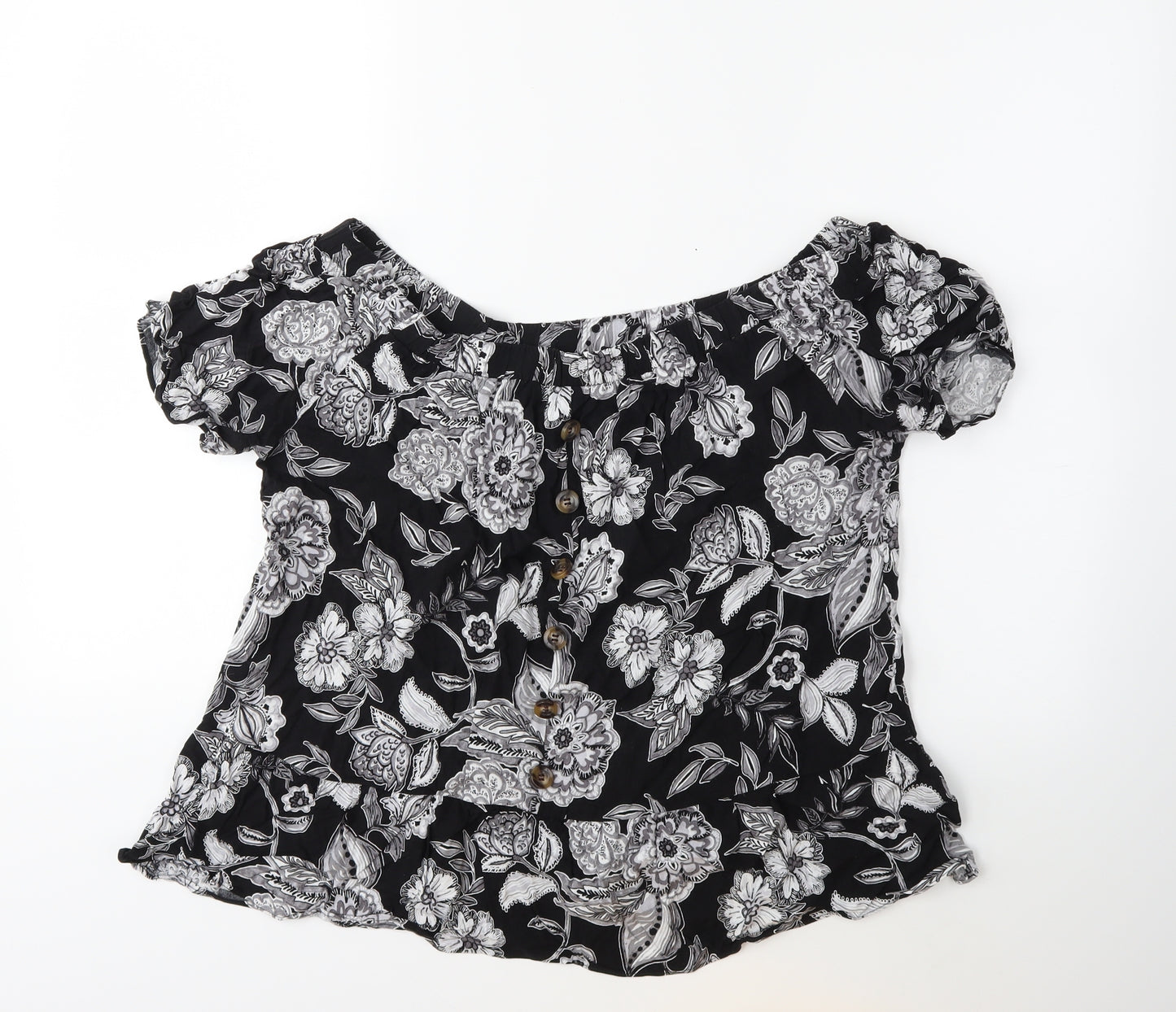 Papaya Womens Black Floral  Basic Blouse Size 16