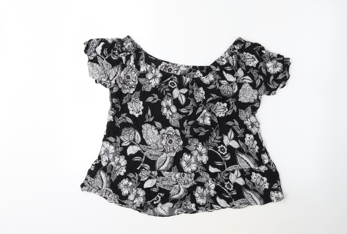 Papaya Womens Black Floral  Basic Blouse Size 16