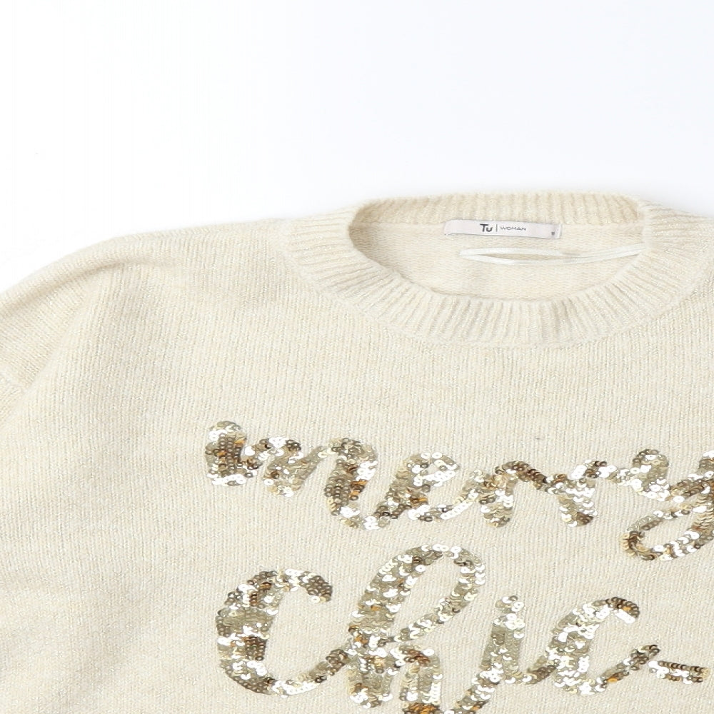 TU Womens Beige  Knit Pullover Jumper Size 10