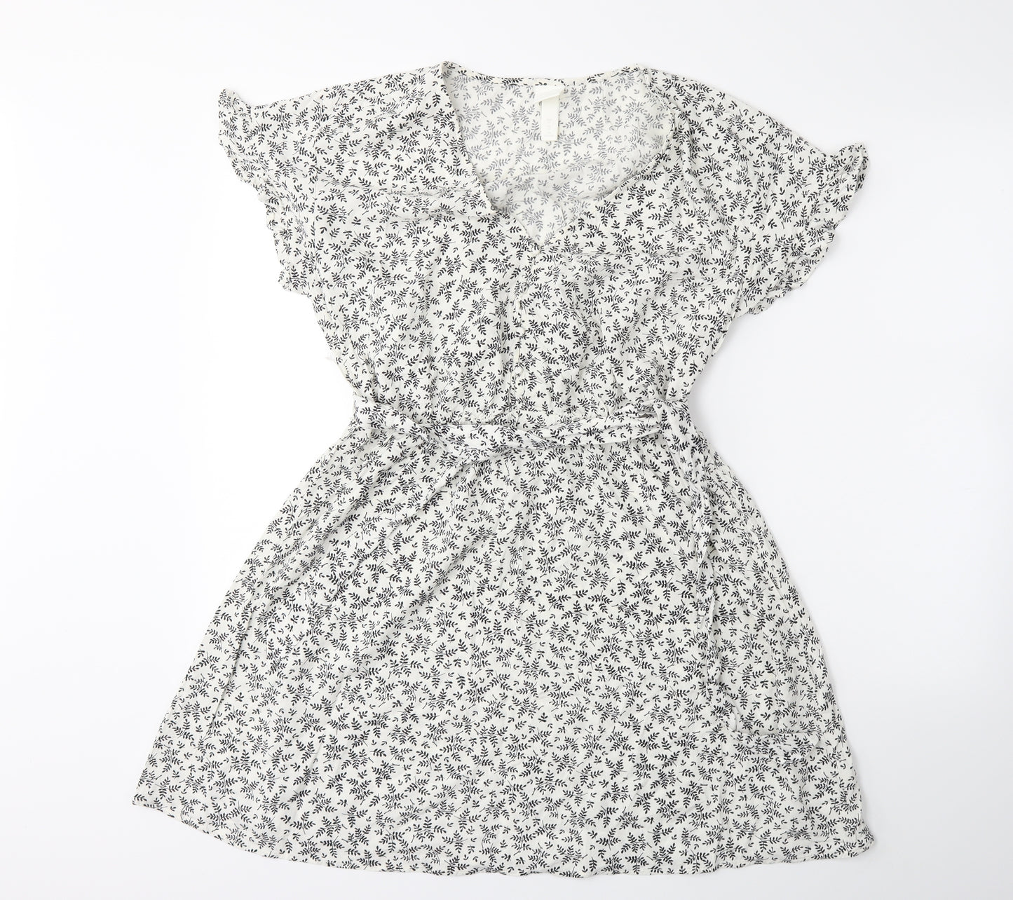 H&M Womens White Floral  Fit & Flare  Size 14