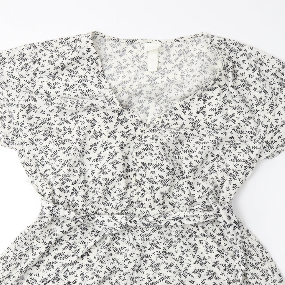 H&M Womens White Floral  Fit & Flare  Size 14