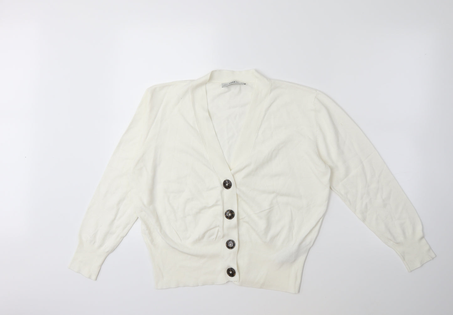 Zara Womens White  Knit Cardigan Jumper Size L