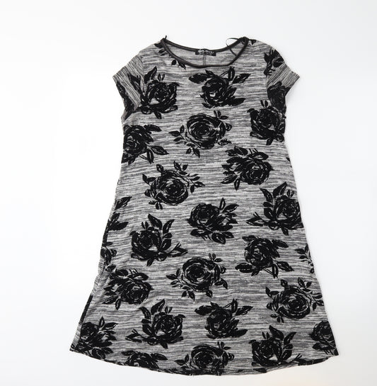 Select Womens Grey Floral  T-Shirt Dress  Size 10