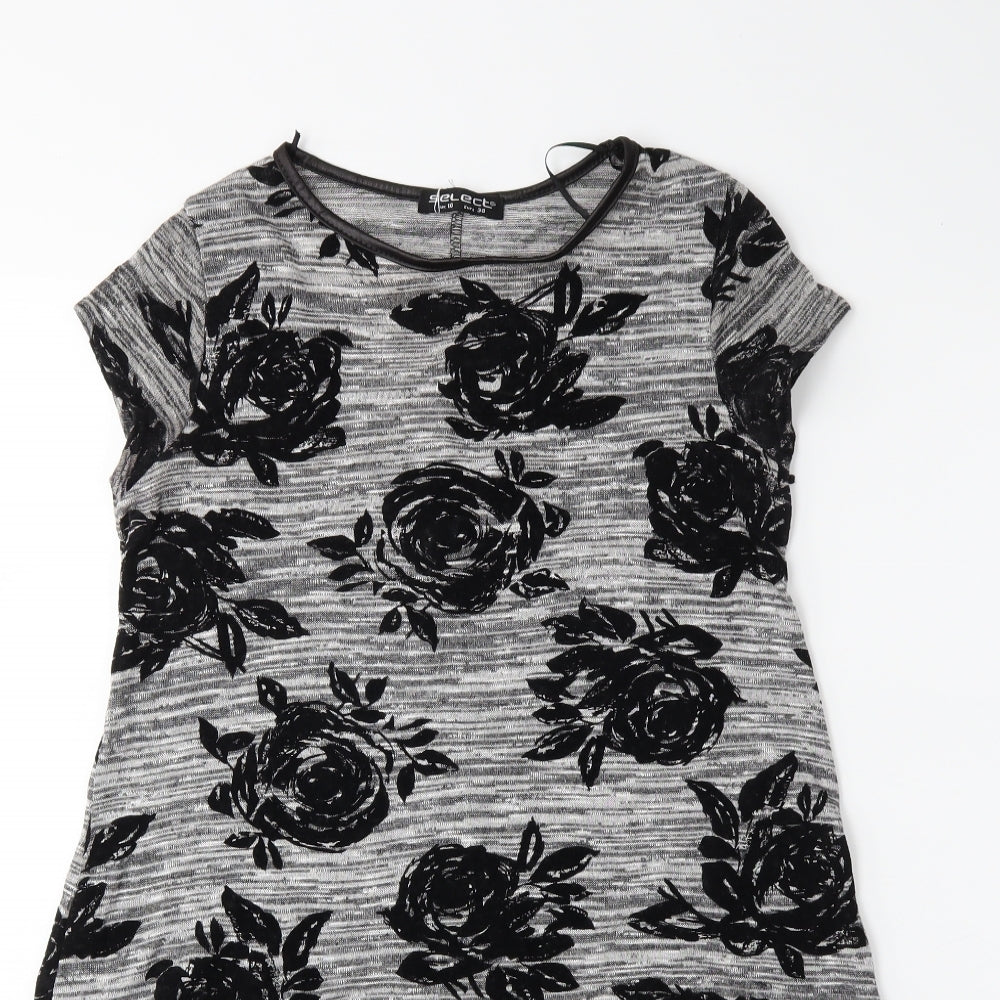 Select Womens Grey Floral  T-Shirt Dress  Size 10