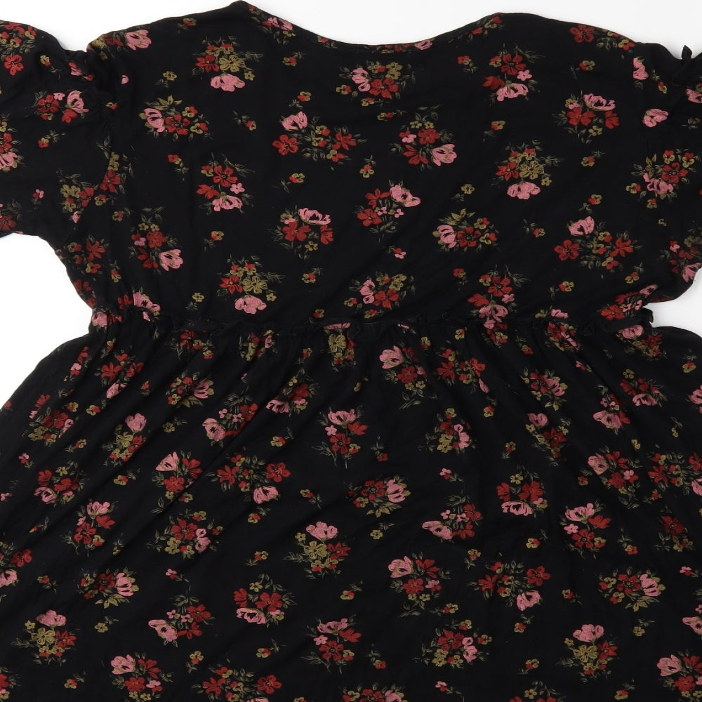 Boohoo Womens Black Floral  Basic T-Shirt Size 14