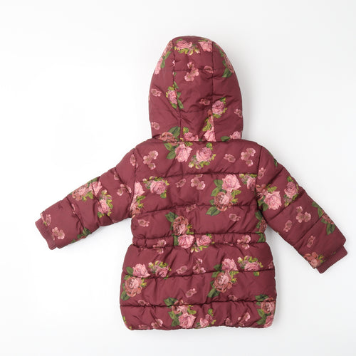 Primark Baby Red Floral Ramie Puffer Jacket Coat Size 12-18 Months