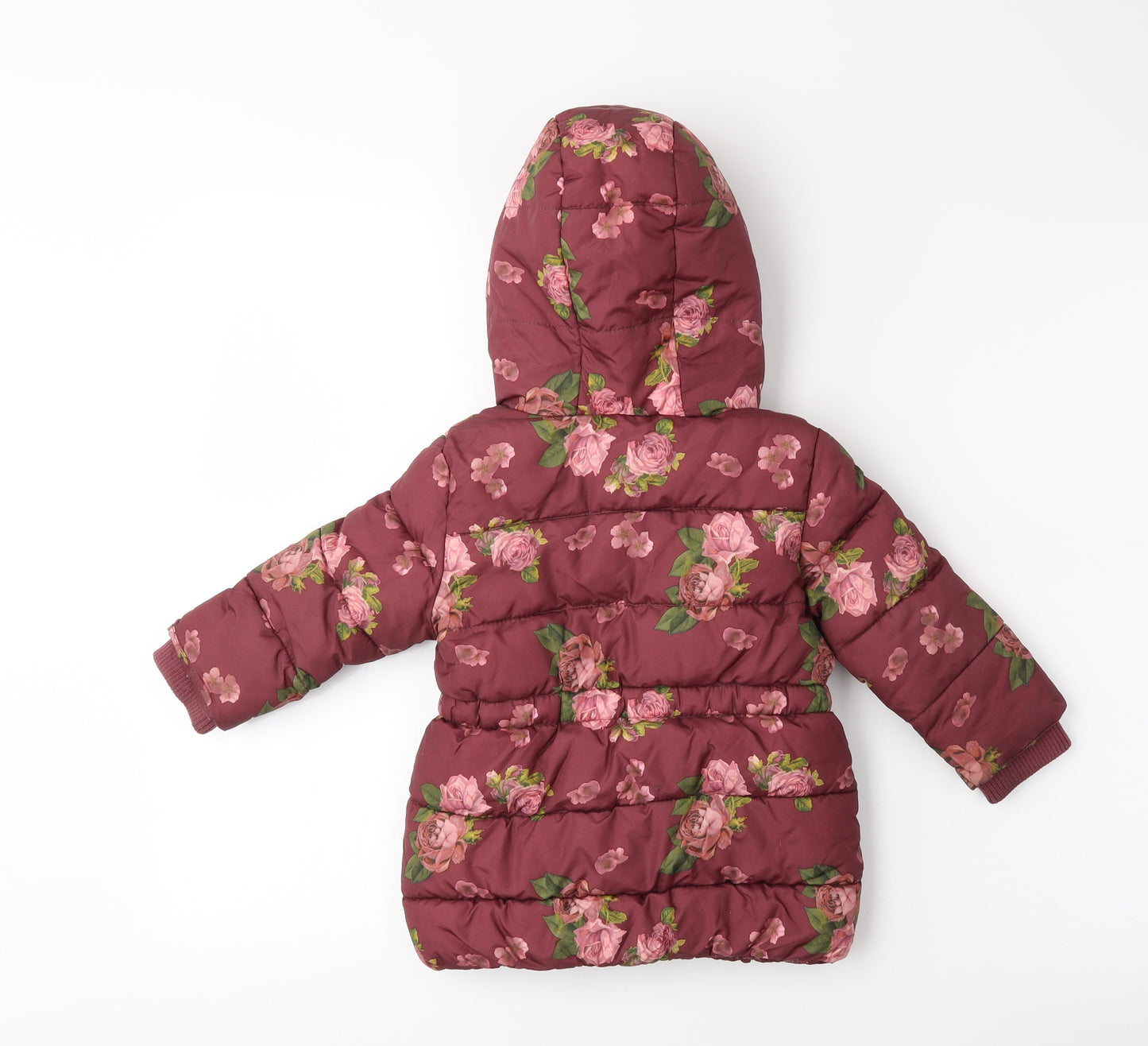 Primark Baby Red Floral Ramie Puffer Jacket Coat Size 12-18 Months