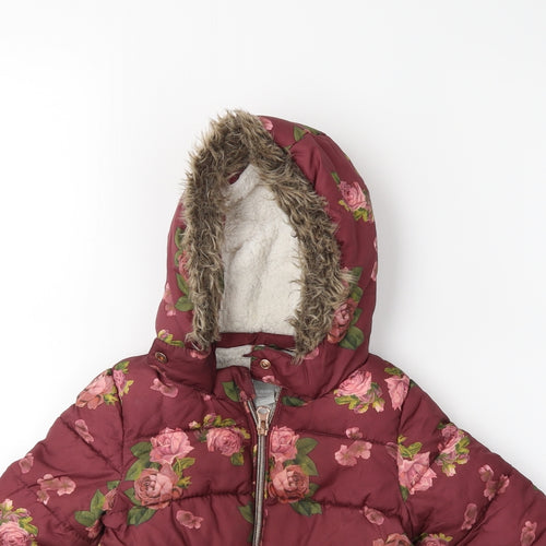 Primark Baby Red Floral Ramie Puffer Jacket Coat Size 12-18 Months