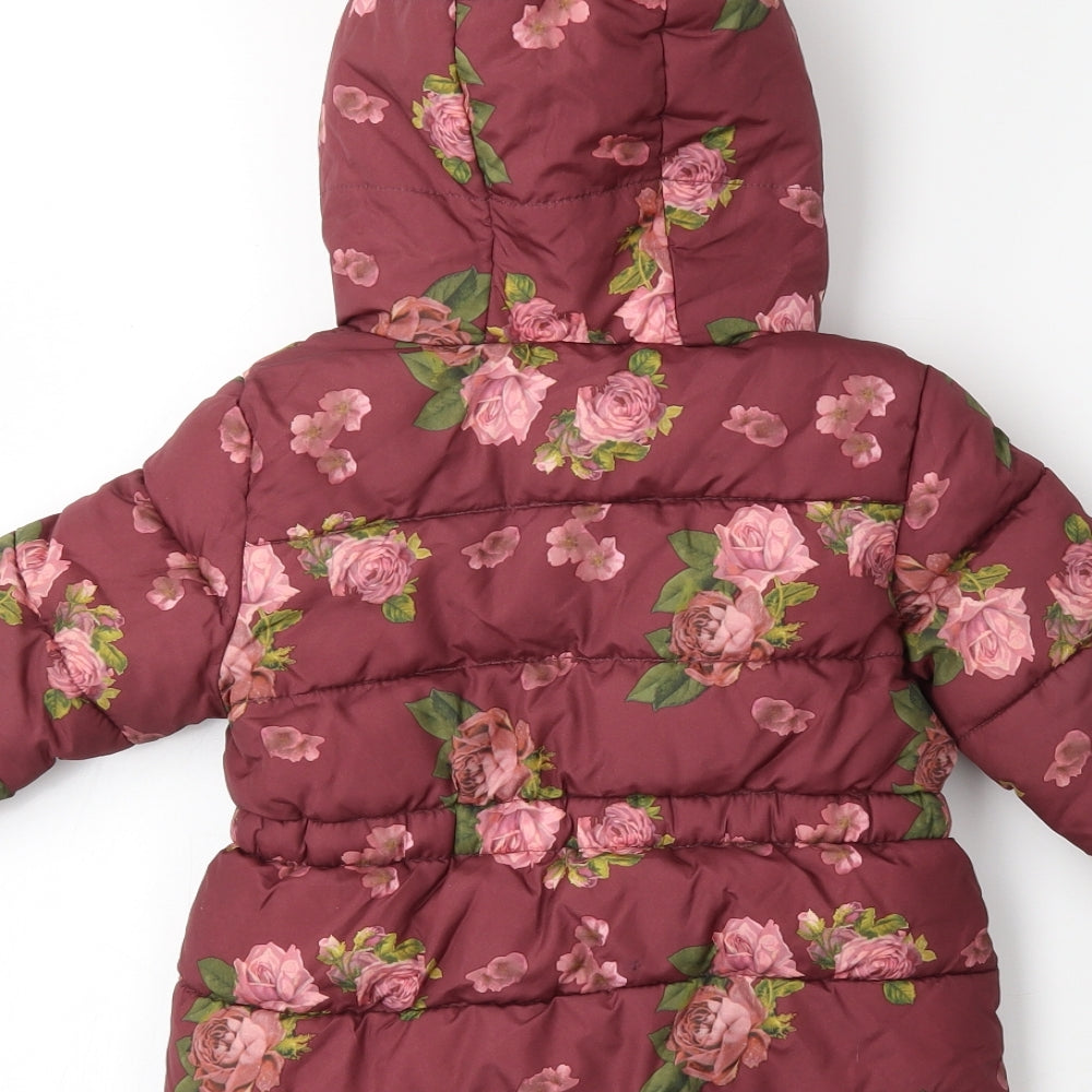Primark Baby Red Floral Ramie Puffer Jacket Coat Size 12-18 Months