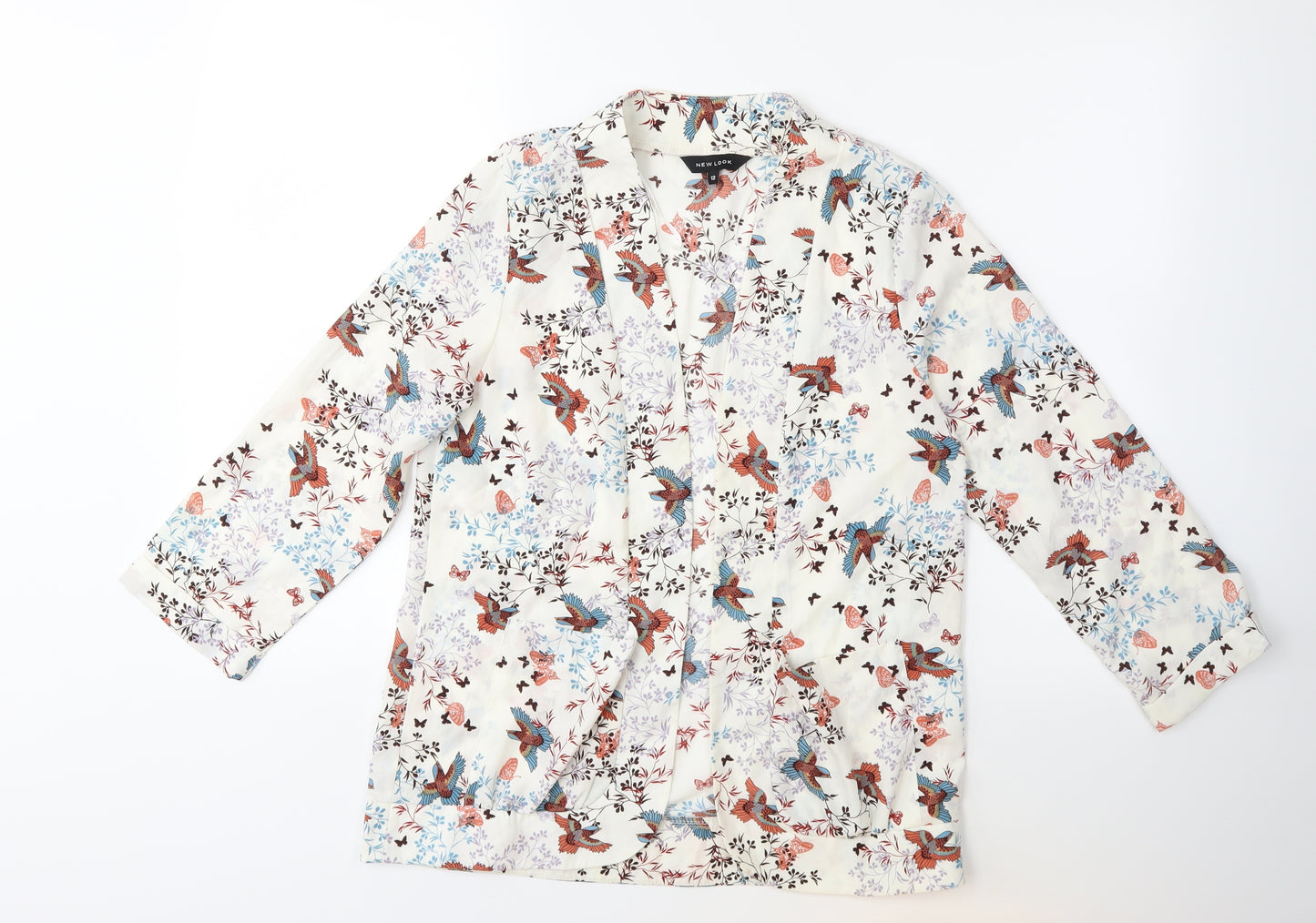 New Look Womens White Floral  Kimono Blouse Size 12
