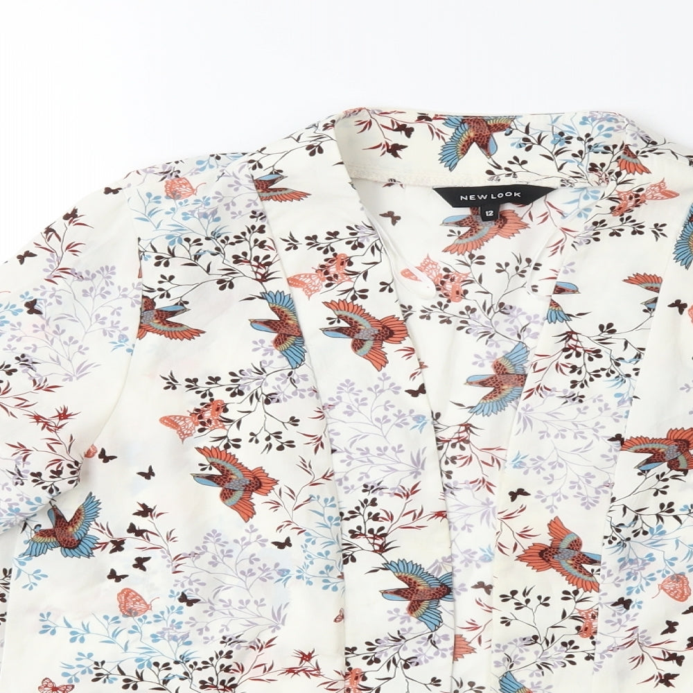 New Look Womens White Floral  Kimono Blouse Size 12