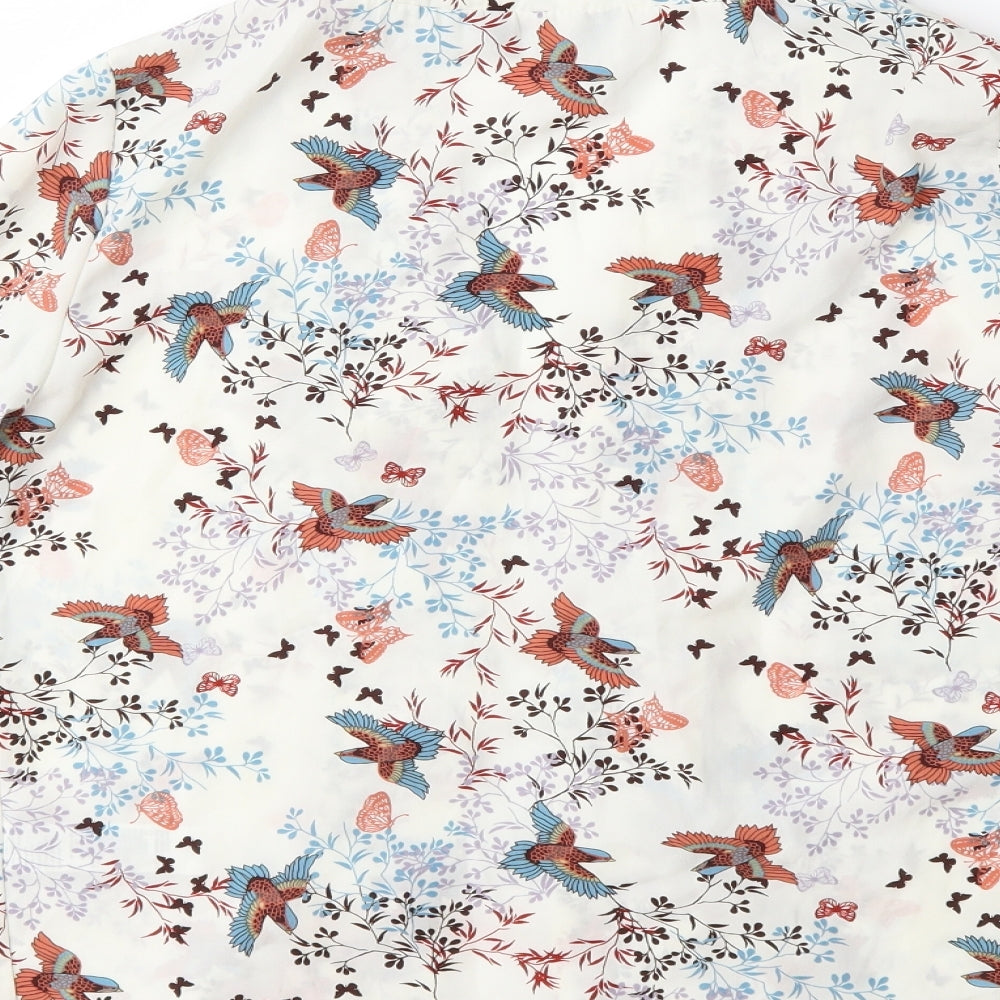 New Look Womens White Floral  Kimono Blouse Size 12