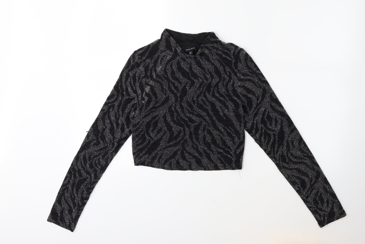 New Look Womens Black Animal Print Knit Pullover Jumper Size 14