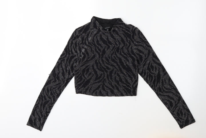 New Look Womens Black Animal Print Knit Pullover Jumper Size 14