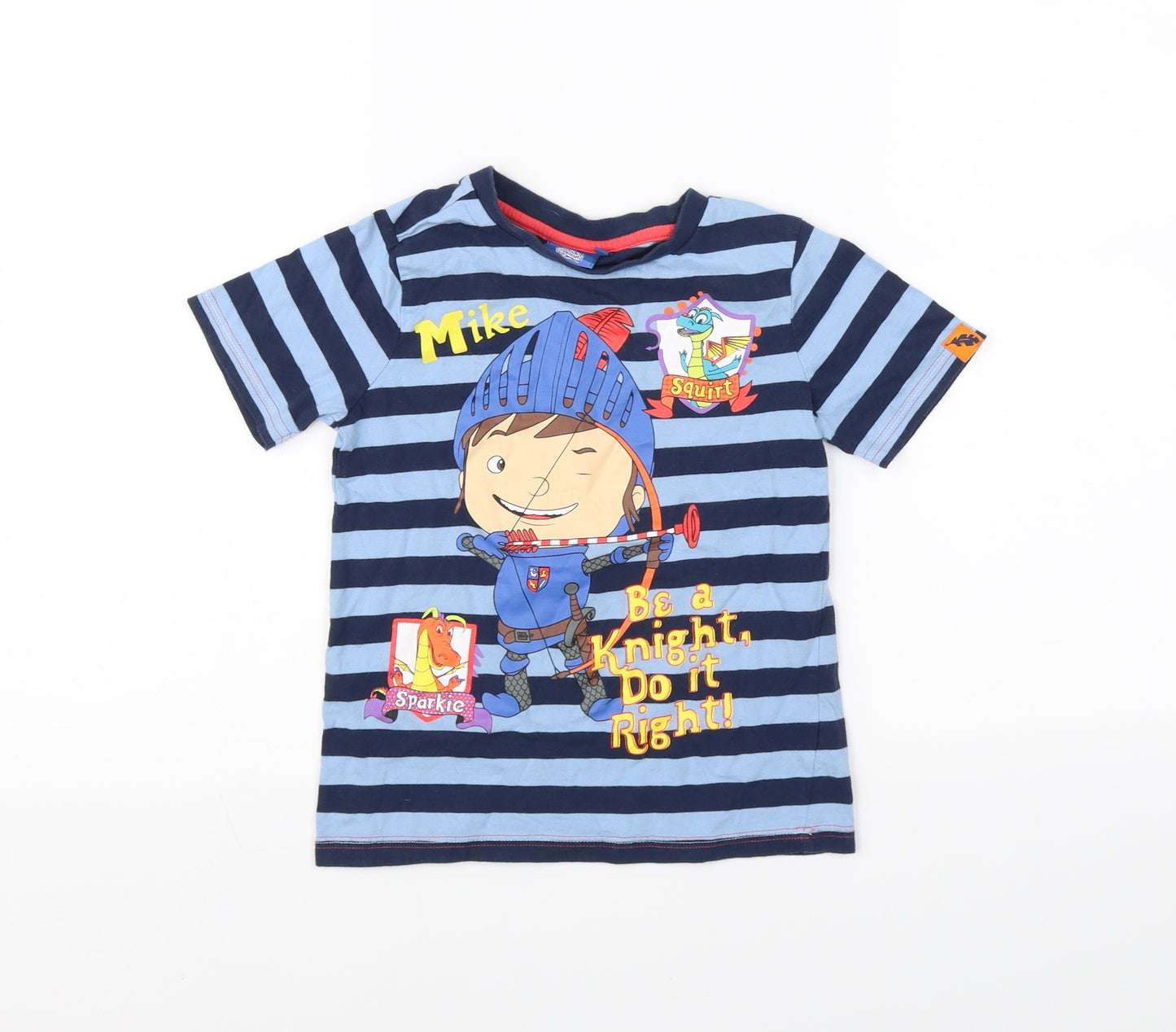 Mike The Knight Boys Blue Striped  Basic T-Shirt Size 5-6 Years