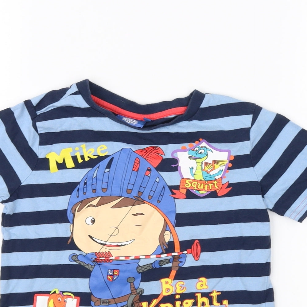Mike The Knight Boys Blue Striped  Basic T-Shirt Size 5-6 Years