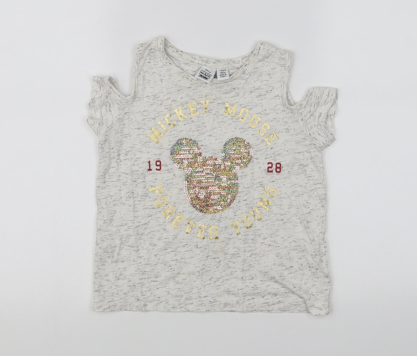 Mickey Mouse Girls Grey   Basic T-Shirt Size 7-8 Years