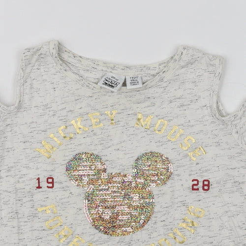Mickey Mouse Girls Grey   Basic T-Shirt Size 7-8 Years