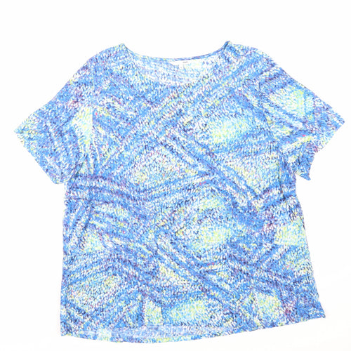 DASH Womens Blue Argyle/Diamond  Basic T-Shirt Size 16