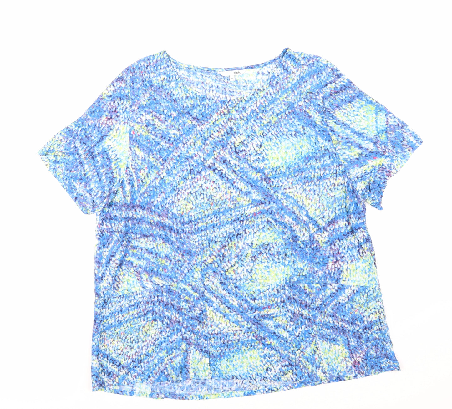 DASH Womens Blue Argyle/Diamond  Basic T-Shirt Size 16