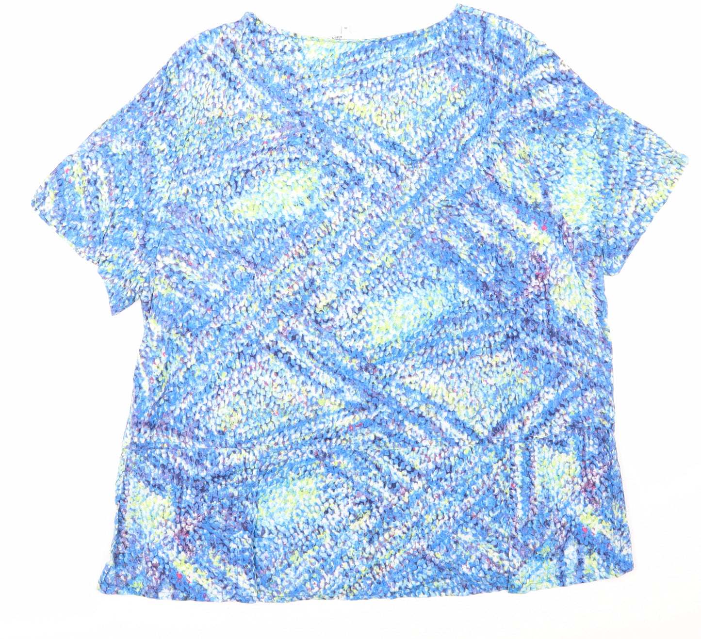 DASH Womens Blue Argyle/Diamond  Basic T-Shirt Size 16