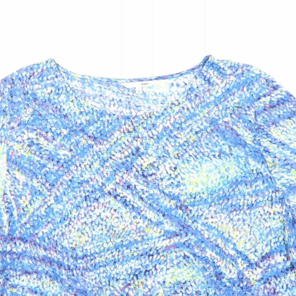DASH Womens Blue Argyle/Diamond  Basic T-Shirt Size 16