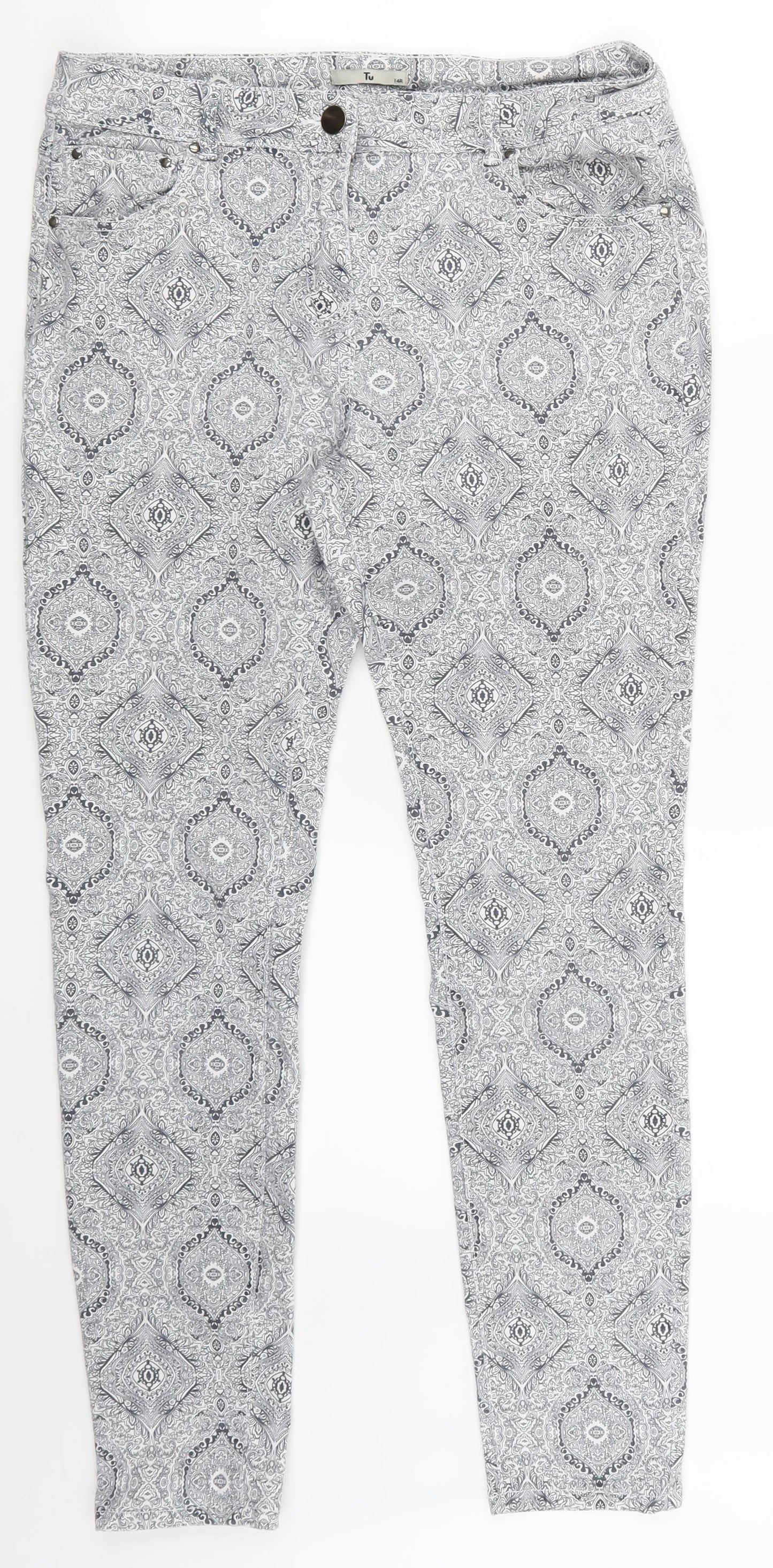 TU Womens White Argyle/Diamond Denim Skinny Jeans Size 14