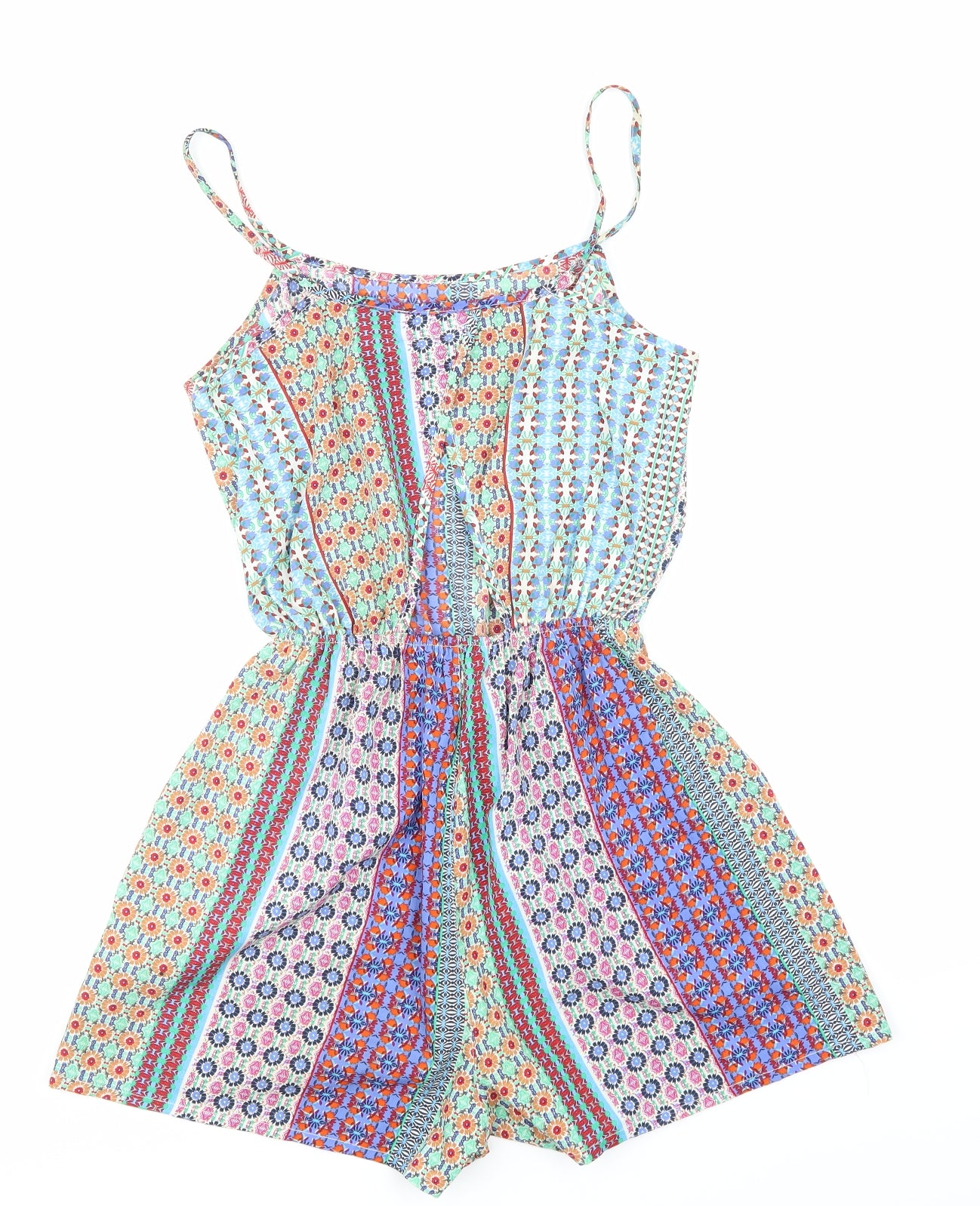 Primark Womens Blue Argyle/Diamond  Playsuit One-Piece Size 10