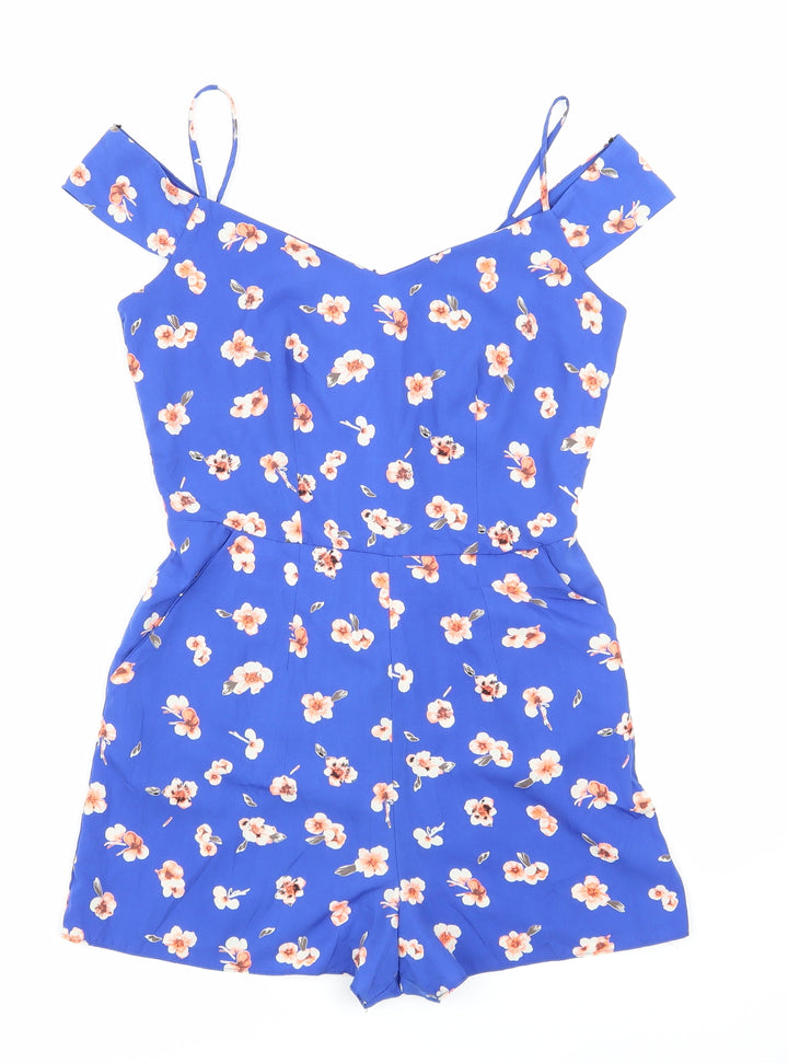 newlook Womens Blue Floral Playsuit One-Piece Size 8