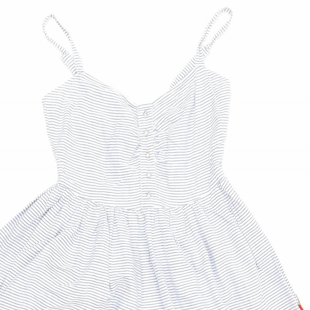 Lipsy Womens Blue Striped  Skater Dress  Size 8  - floral detail