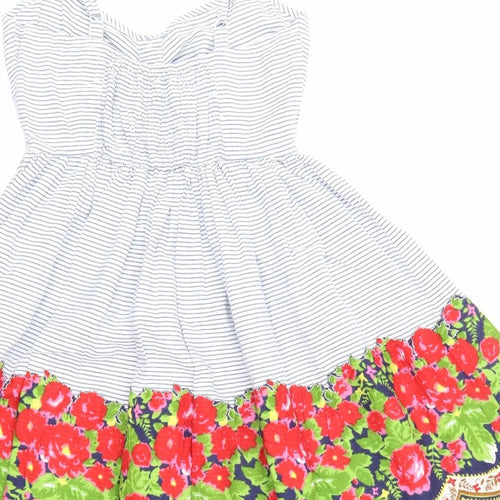 Lipsy Womens Blue Striped  Skater Dress  Size 8  - floral detail