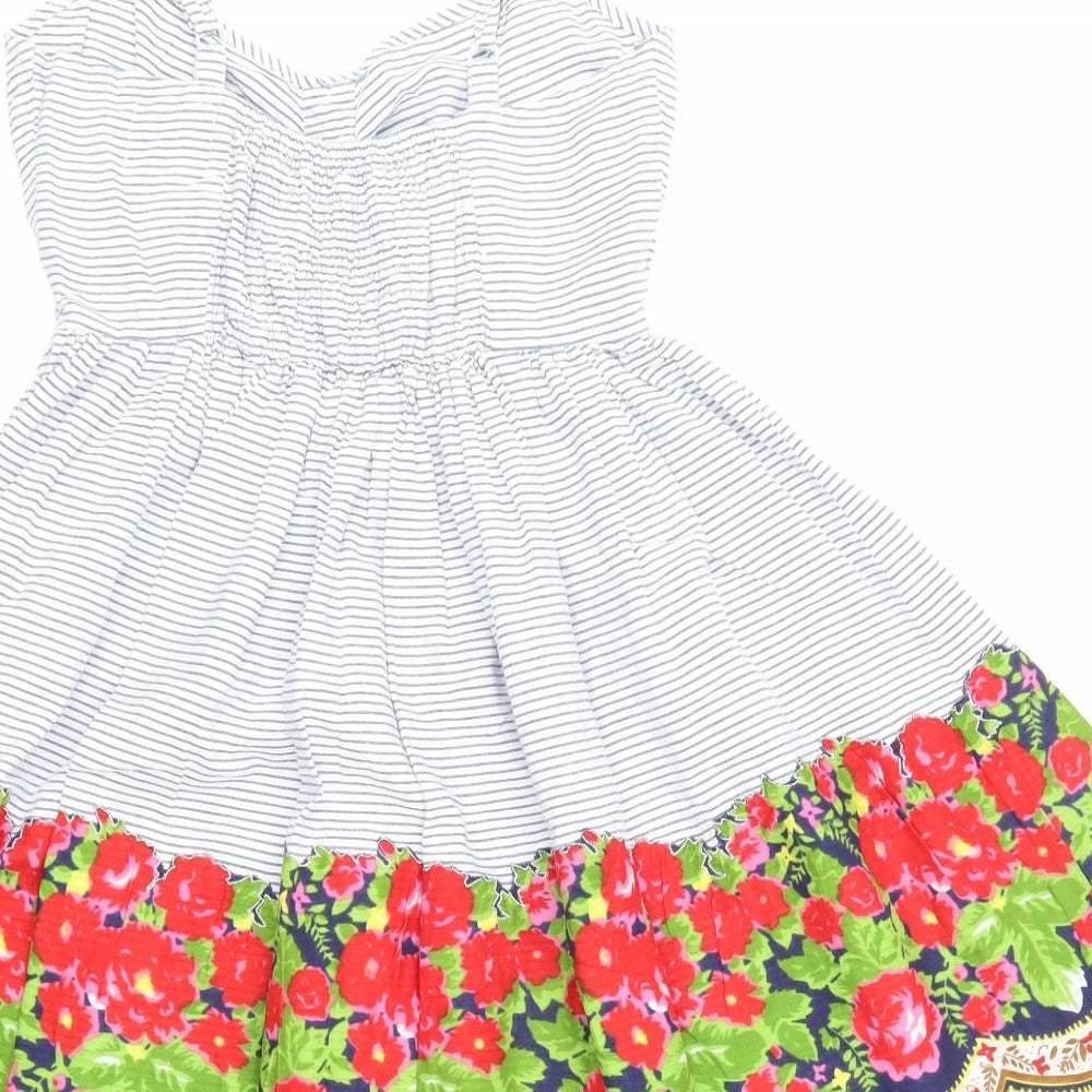 Lipsy Womens Blue Striped  Skater Dress  Size 8  - floral detail