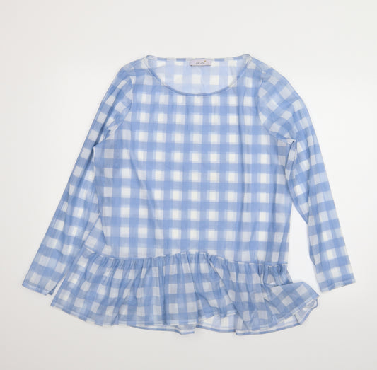 Front view of Marks & Spencer women’s blue check basic blouse, size UK 16