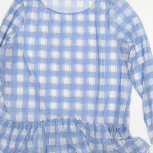 M&S Womens Blue Check  Basic Blouse Size 16