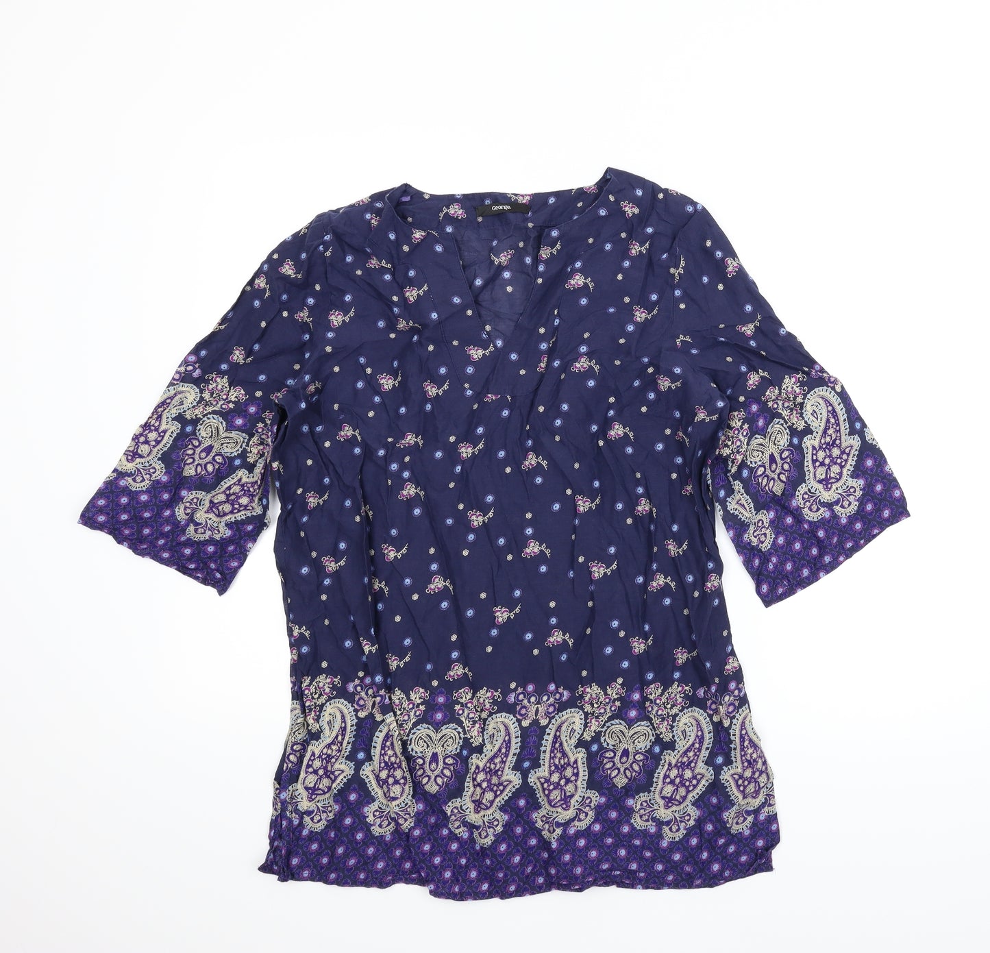 George Womens Blue Paisley  Tunic Blouse Size 14