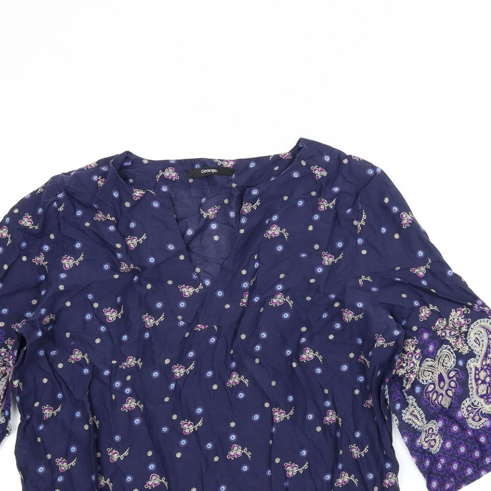 George Womens Blue Paisley  Tunic Blouse Size 14