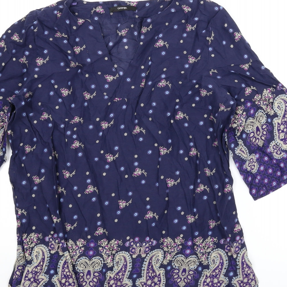 George Womens Blue Paisley  Tunic Blouse Size 14