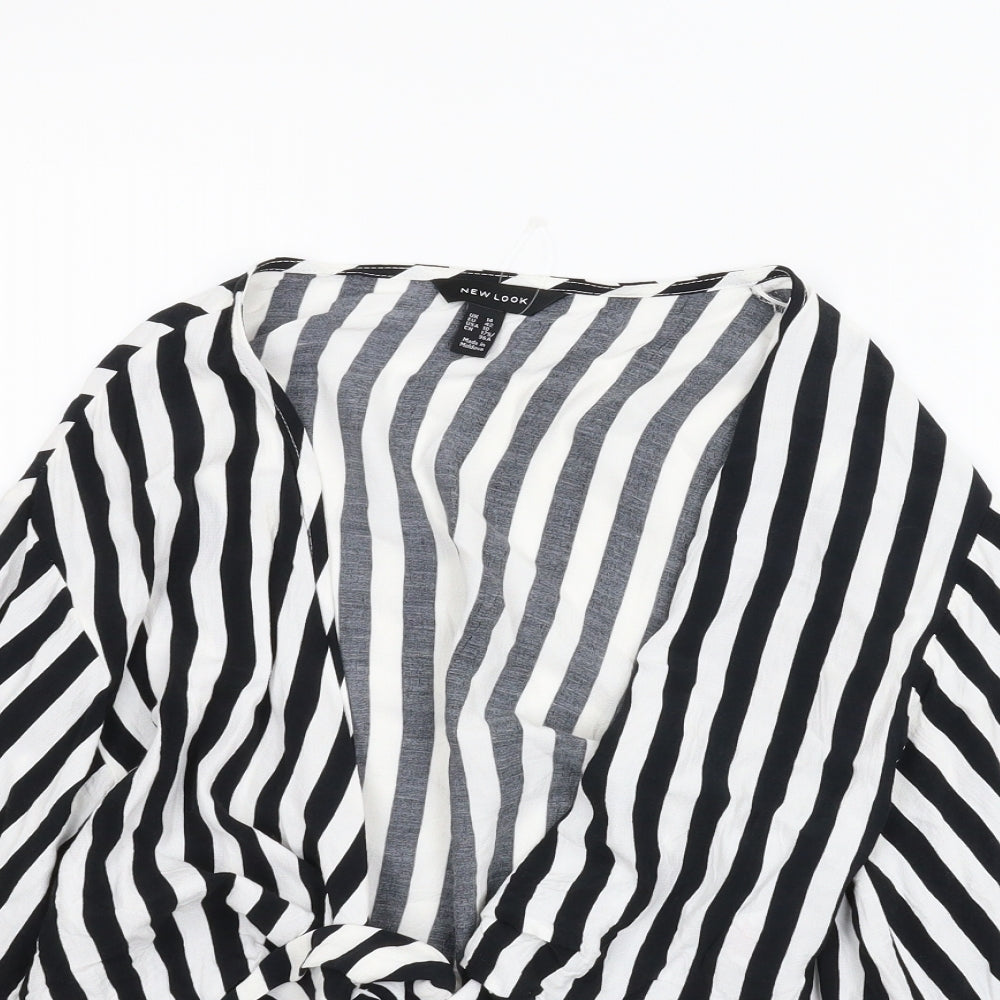 New Look Womens Black Striped  Kimono Blouse Size 14