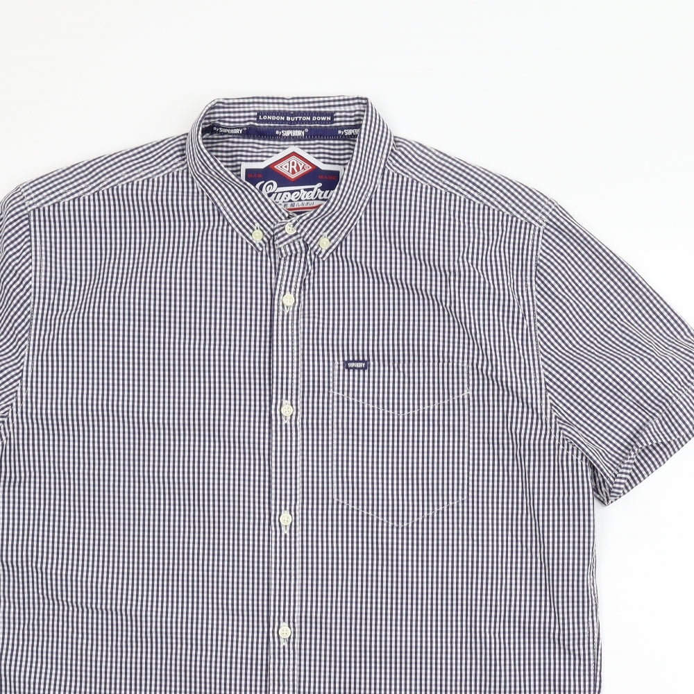Superdry Mens Blue Check   T-Shirt Size XL