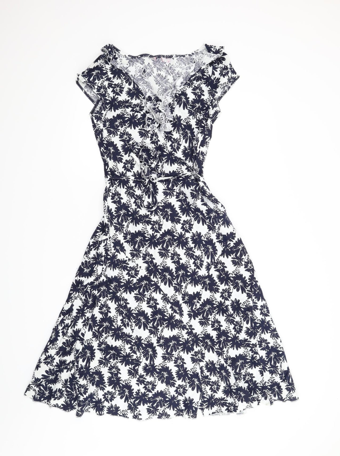 Preworn Womens Blue Floral  A-Line  Size 8